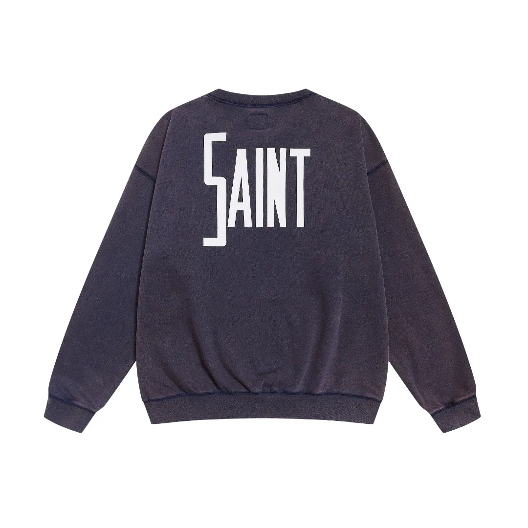 Saint Michael "FANTASIA" Mickey printed retro distressed washed-out thin round-neck long-sleeved sweatshirt Fabric: 390g Style number: SM621 Size: S-M-L-XL Color: washed blue Price: P198